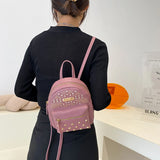 Women's Rivet Studded Leather Backpack Lightweight Travel Satchel