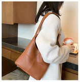 Soft Leather Handbag High Shoulder Bag Tote Bucket Bag Women's Handbags