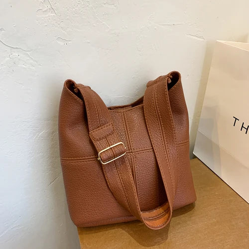 Soft Leather Handbag High Shoulder Bag Tote Bucket Bag Women's Handbags