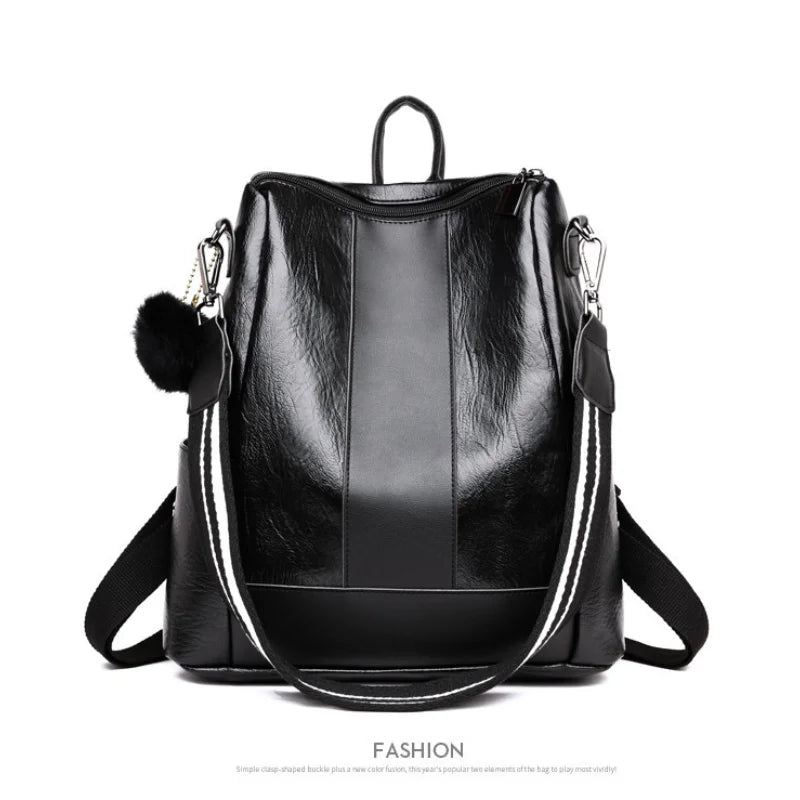 Women's Solid PU Leather Backpack Large Capacity Mochilas Para Mujer