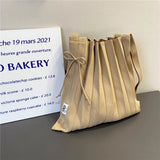 Women's Large Shoulder Bag Solid Foldable Knitting Organ Pleated Shopping Bags