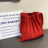 Women's Large Shoulder Bag Solid Foldable Knitting Organ Pleated Shopping Bags
