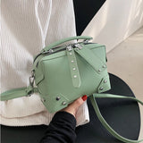 Women's Square Bag PU Leather Shoulder Messenger Bag Rivet Solid Travel Tote