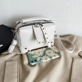 Women's Square Bag PU Leather Shoulder Messenger Bag Rivet Solid Travel Tote
