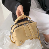 Women's Square Bag PU Leather Shoulder Messenger Bag Rivet Solid Travel Tote