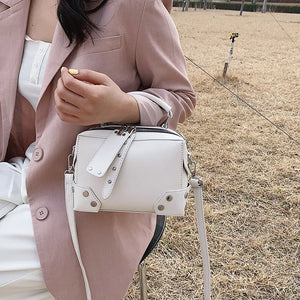 Women's Square Bag PU Leather Shoulder Messenger Bag Rivet Solid Travel Tote