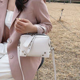 Women's Square Bag PU Leather Shoulder Messenger Bag Rivet Solid Travel Tote