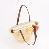 Women's Straw Handbag Flower Woven Beach Tote Bohemia Shoulder Bag
