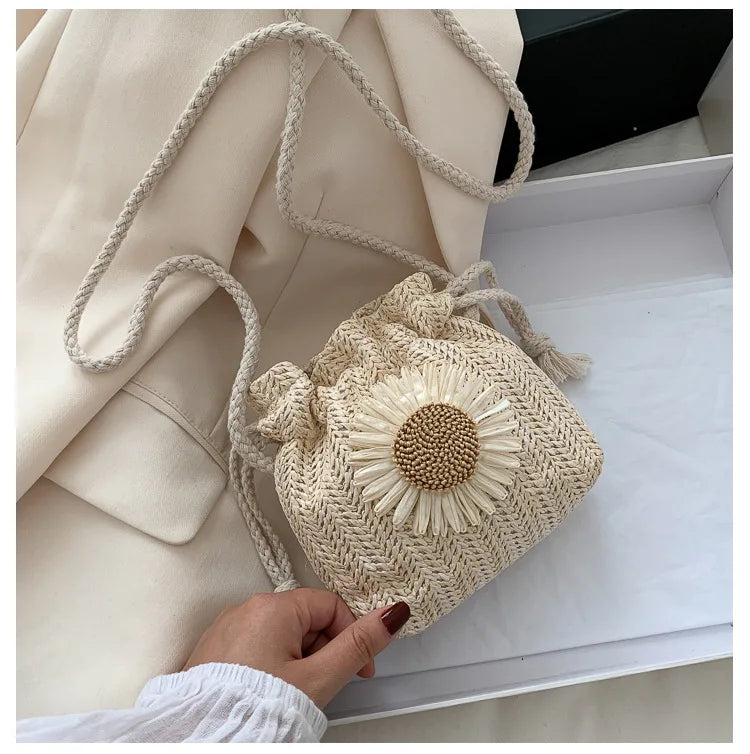 Women's Straw Tote Bag Weave Handbags Bucket Shape Beach Shoulder