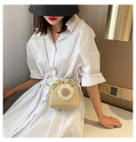 Women's Straw Tote Bag Weave Handbags Bucket Shape Beach Shoulder