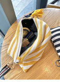 Women's Stripe Cosmetic Bag Zipper Canvas Travel Large Capacity Makeup Storage