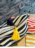 Women's Stripe Cosmetic Bag Zipper Canvas Travel Large Capacity Makeup Storage