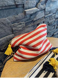 Women's Stripe Cosmetic Bag Zipper Canvas Travel Large Capacity Makeup Storage