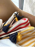 Women's Stripe Cosmetic Bag Zipper Canvas Travel Large Capacity Makeup Storage