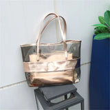 Women's Summer Bag Clear PVC Handbag PU Leather Beach Tote 2 Bags Set