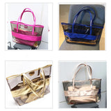 Women's Summer Bag Clear PVC Handbag PU Leather Beach Tote 2 Bags Set
