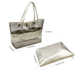 Women's Summer Bag Clear PVC Handbag PU Leather Beach Tote 2 Bags Set