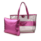 Women's Summer Bag Clear PVC Handbag PU Leather Beach Tote 2 Bags Set