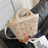 Women's Summer Shoulder Bag Lace Embroidery Patchwork Bucket Bags
