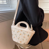 Women's Summer Shoulder Bag Lace Embroidery Patchwork Bucket Bags
