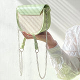 Women's Straw Shoulder Bag Chain Saddle Messenger Purse