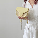 Women's Straw Shoulder Bag Chain Saddle Messenger Purse