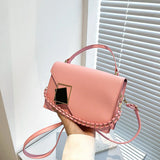 Women's Texture Handbag Contrast Chain Small Square Bag