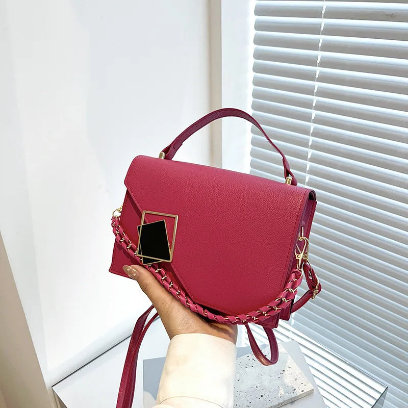 Women's Texture Handbag Contrast Chain Small Square Bag