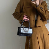 Crocodile Pattern Chain Crossbody Bag Vintage Women's Handbag