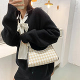 Women's Tote Bag High PU Leather Shoulder Wild Grid Crossbody Handb