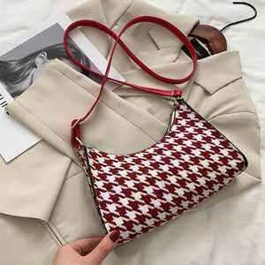 Women's Tote Bag High PU Leather Shoulder Wild Grid Crossbody Handb