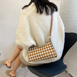 Women's Tote Bag High PU Leather Shoulder Wild Grid Crossbody Handb