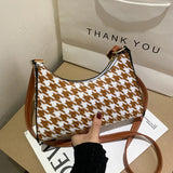 Women's Tote Bag High PU Leather Shoulder Wild Grid Crossbody Handb