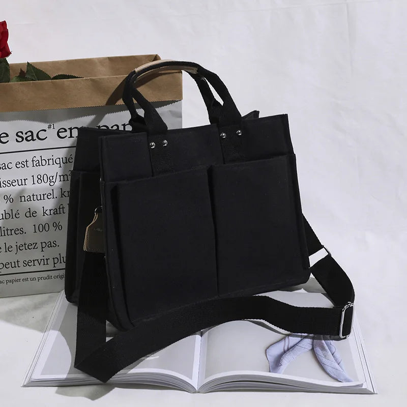 Women's Canvas Tote Bag Large Capacity Crossbody Schoolbag