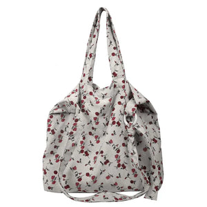 Women's Corduroy Tote Bag Sweet Rose Flower Printing Large Capacity Handbag