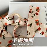 Women's Corduroy Tote Bag Sweet Rose Flower Printing Large Capacity Handbag
