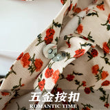Women's Corduroy Tote Bag Sweet Rose Flower Printing Large Capacity Handbag