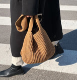 Women's Knit Tote Bag Shoulder Handbag Large Capacity Autumn Winter