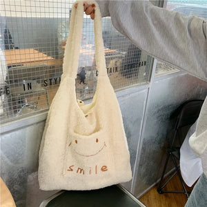 Plush Shoulder Bag Japanese Style Cartoon Embroidery Handbag