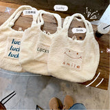 Plush Shoulder Bag Japanese Style Cartoon Embroidery Handbag
