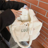 Plush Shoulder Bag Japanese Style Cartoon Embroidery Handbag