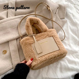 Plush Shoulder Bags Letters Printing Handbags Large Capacity Bucket Bags