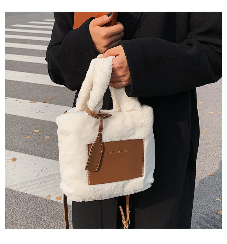 Plush Shoulder Bags Letters Printing Handbags Large Capacity Bucket Bags