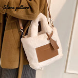 Plush Shoulder Bags Letters Printing Handbags Large Capacity Bucket Bags