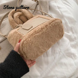 Plush Shoulder Bags Letters Printing Handbags Large Capacity Bucket Bags