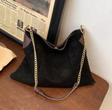 Women's Vintage Chain Shoulder Bag Brown Winter Tote Handbag Shopper