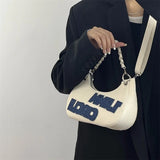Women's Vintage Letter Printing Chain Messenger Shoulder Bag Denim Texture