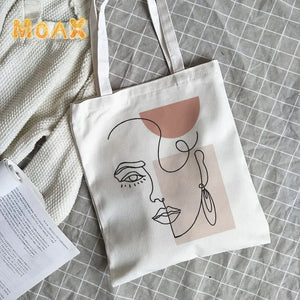 Women's Ulzzang Ins Shoulder Bag Canvas Abstract Art Face Handbags Tote Bag