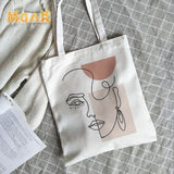 Women's Ulzzang Ins Shoulder Bag Canvas Abstract Art Face Handbags Tote Bag
