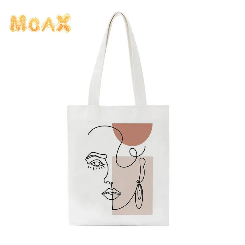 Women's Ulzzang Ins Shoulder Bag Canvas Abstract Art Face Handbags Tote Bag